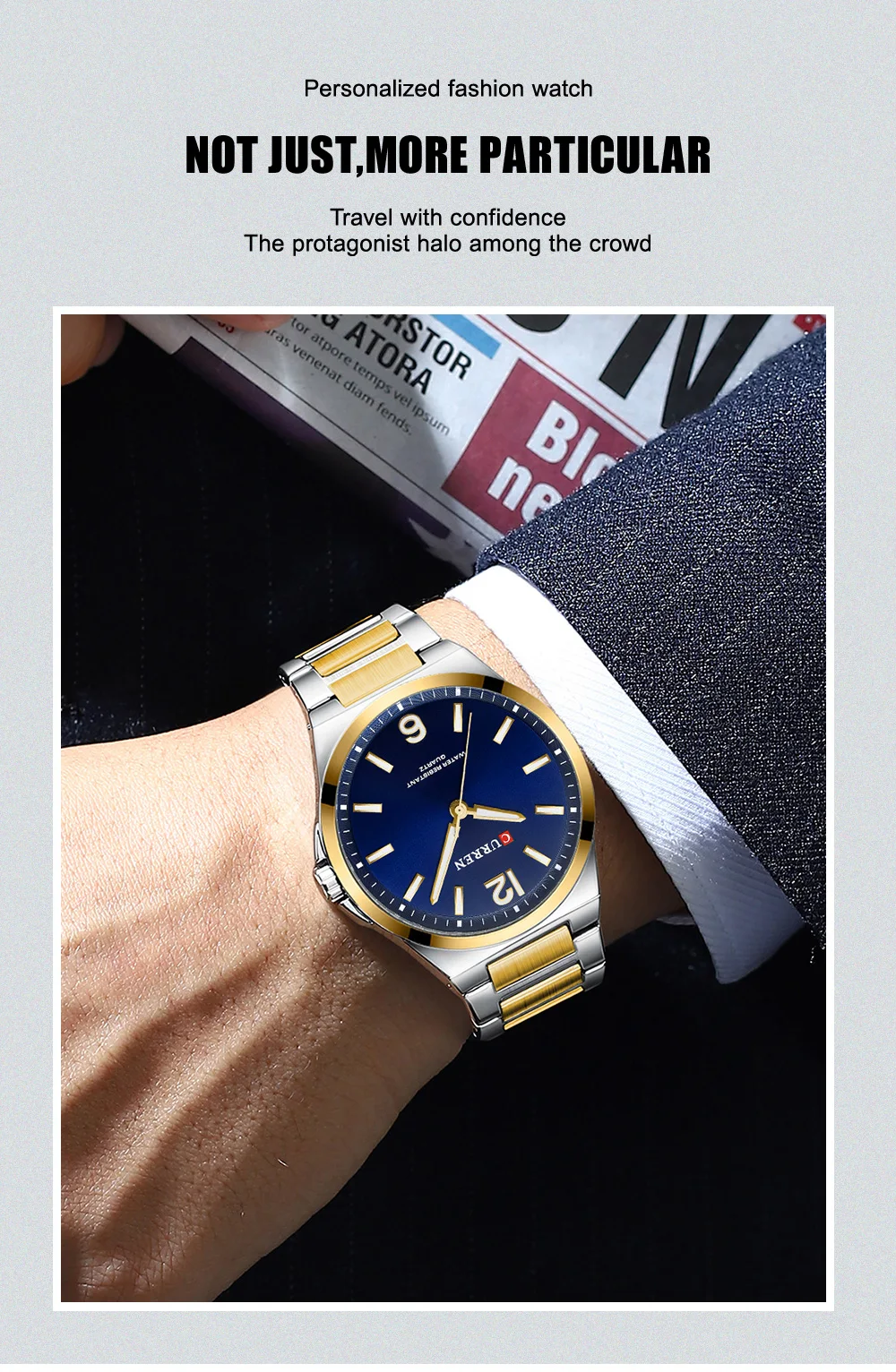 CURREN Minimalist Business Watch for Men Classic Quartz Black Wristwatch with Stainless Steel Band Luminous Hands Waterproof