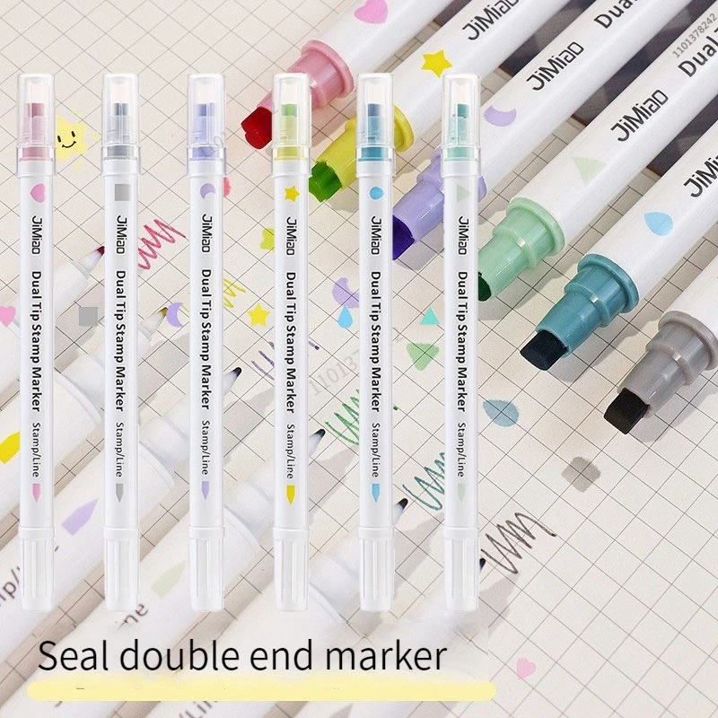 6 Colors Stamp Double Headed Art Markers Highlighter Pen