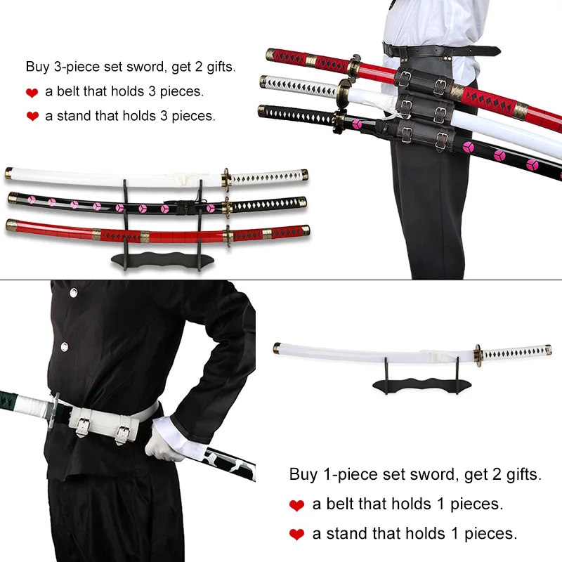 Zoro Sword Set Of Three Bamboo Wooden Roronoa Zoro Katana Enma Purple Cosplay Gifts for Party Present 80Cm/ 31.5"