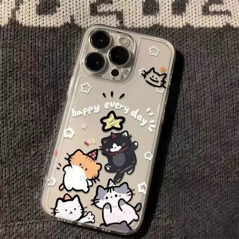 Adorable Cartoon Cat Star Clear Soft Phone Case – Decorative Back Cover
