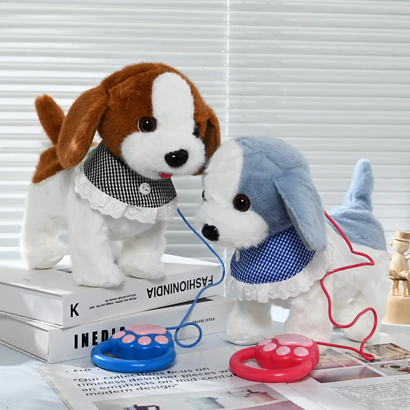 Pull String Electric Puppy Soft Plush Toys Creative Cute Will Lick Tongue Walking Singing Learning To Talk Barking Kids Pet Dogs