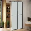 Black 39.4x76.8 Walk-in Shower Wall with Shelf - ESG Glass & Aluminum Design 1