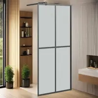 Black 39.4x76.8 Walk-in Shower Wall with Shelf - ESG Glass & Aluminum Design 1