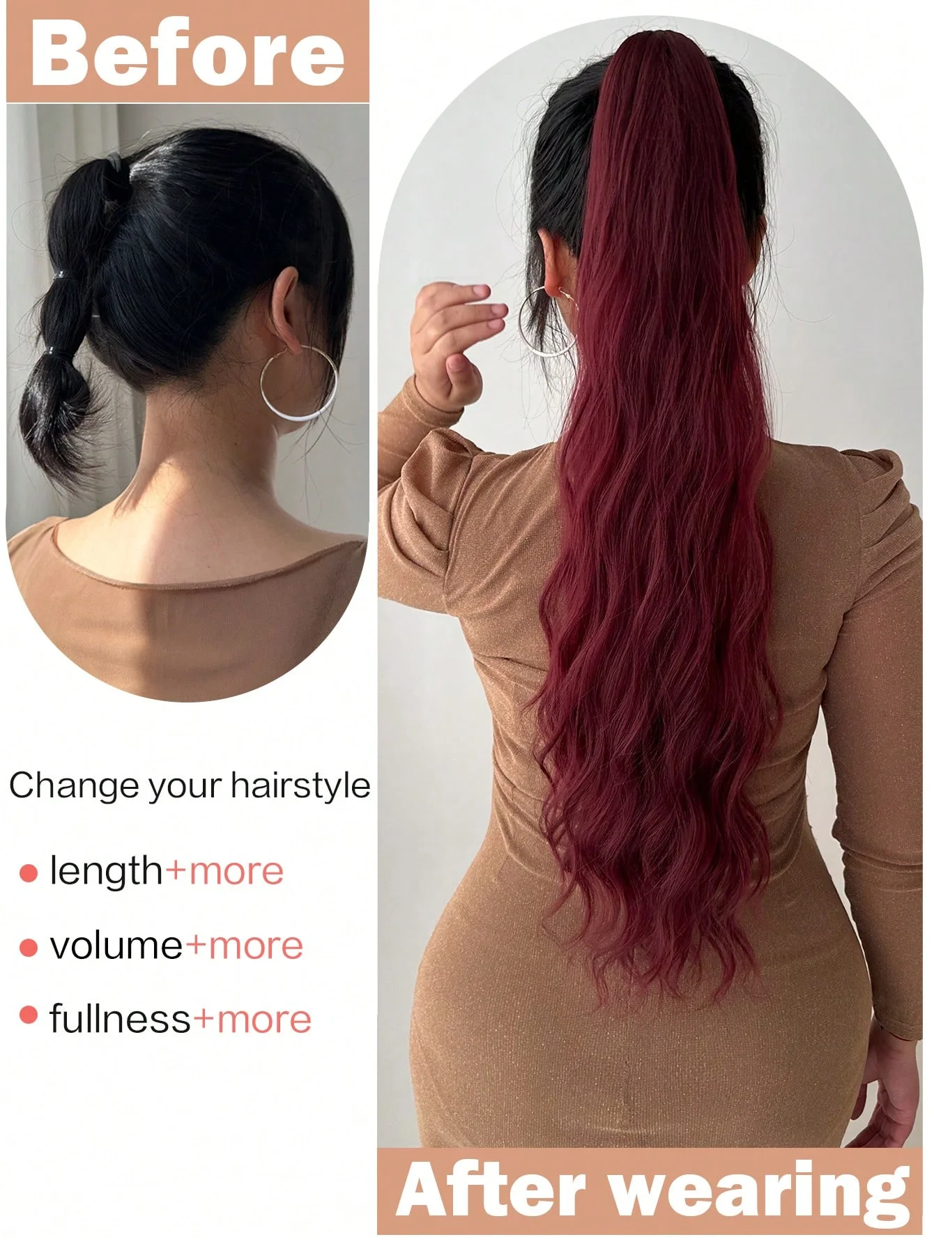24 Inch Long Ponytail Synthetic Hair Extension with Claw for Women Girls