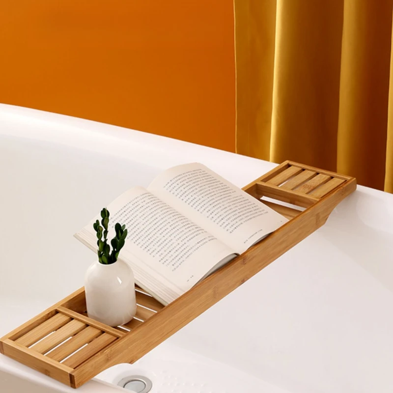 Minimalist Japanese-Style Bamboo Bathtub Caddy Extendable Bath Tray Non-Slip Spa Organizer for Bathroom/Tub Waterproof Design