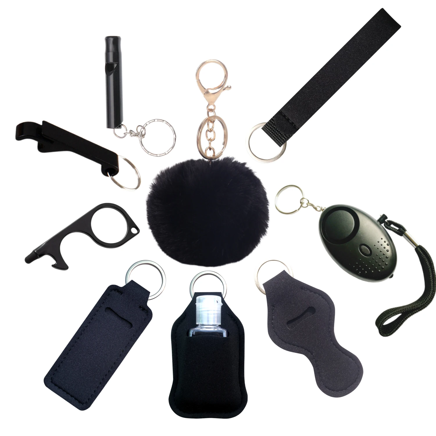 10Pieces Keychain Set for Women Accessories Lip Balm Lanyard Wirstlet with PomPom Gifts for Girl