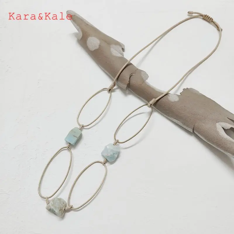 

Ожерелье в стиле бохо ручной работы с подвеской из натурального камня ожерелье из грубого камня металлическое кольцо ручной работы женское ожерелье в этническом стиле