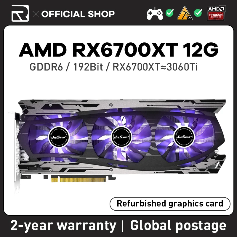 Jieshuo Rx 6700Xt Scheda Video Amd Radeon Da 12Gb Gpu A Tre Ventole Gddr6 192Bit 7Nm Pci Express 4 Rx6700 Xt Display Scheda Grafica