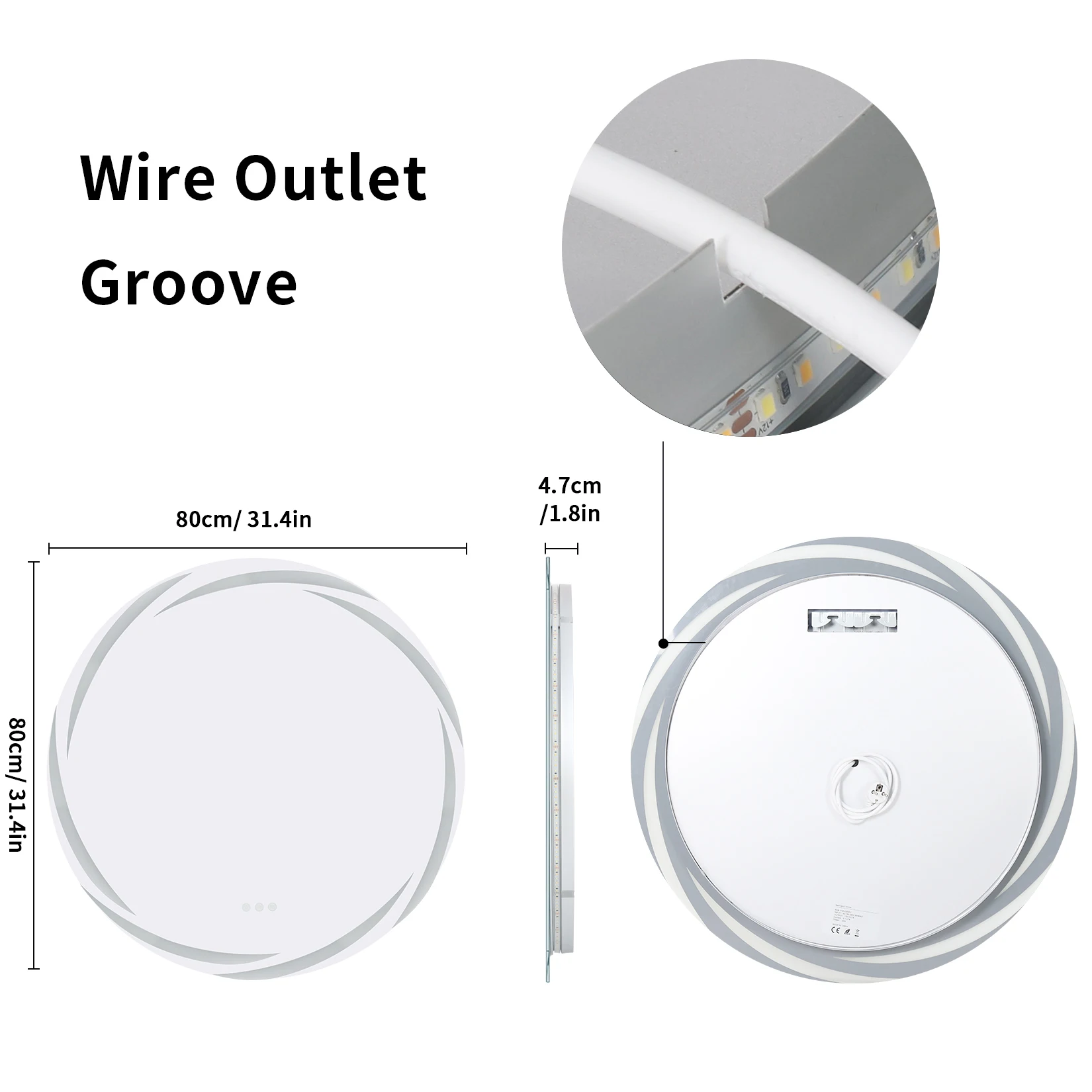 Anti-fog LED Bathroom Mirror Circle Backlit HD Wall Mounted Vanity Mirror Shatterproof 3 Colors Lights Adjust 4