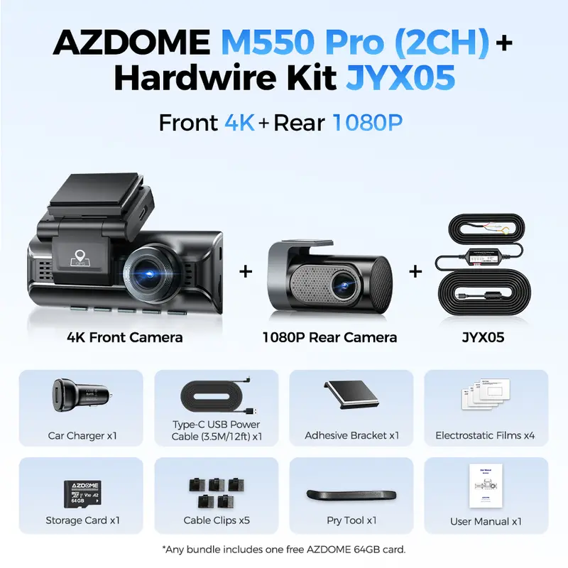 Upgrade AZDOME M550 Pro Dash Cam 4K Front Dashcam Auto 5.8Ghz Wi-Fi GPS G-sensor Car DVR 6 IR Night Vision Parking Monitor - Image 10