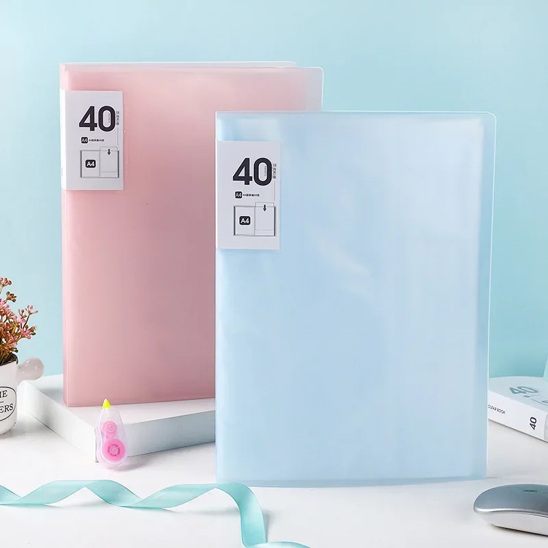 File folder transparent folder file bag stationary organizer pouch translucent color file waterproof office supplies document bag thickened file bag A4 40Pages size folders document organizer