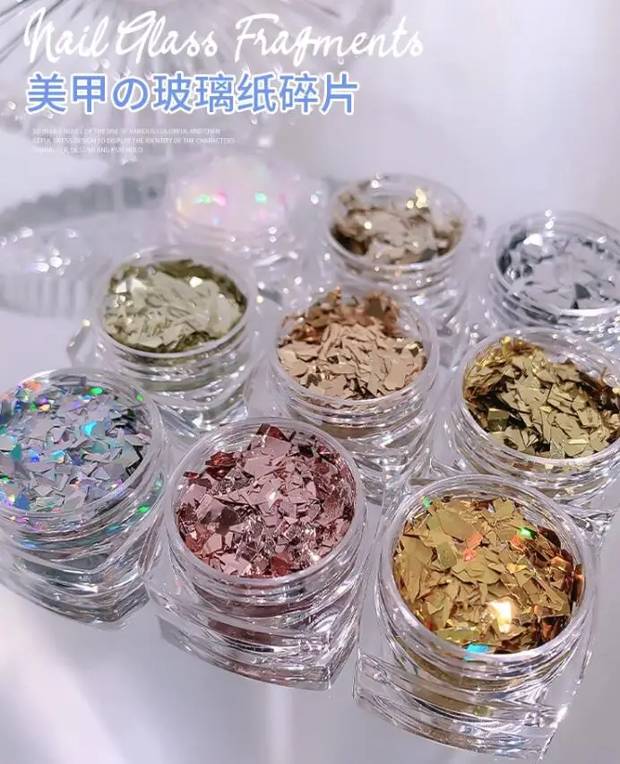 1 Scatola Laser Aurora Broken Glass Paper Nail Glitter Mermaid Flake Mix Paillettes Adesivo Coriandoli Irregolari Decorazioni Per Unghie # &