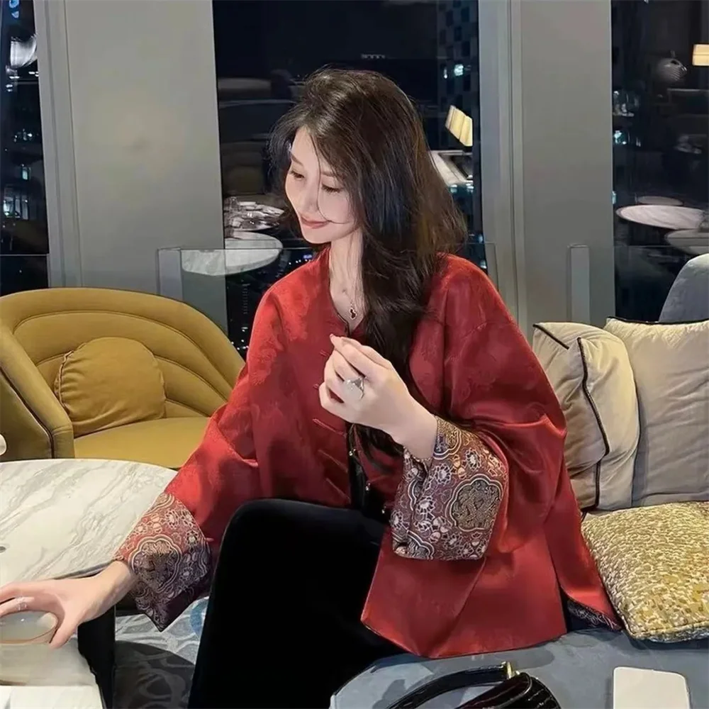 Red New Chinese style Women's 2025 New High end Tang style Coat with high-end buckle fashion