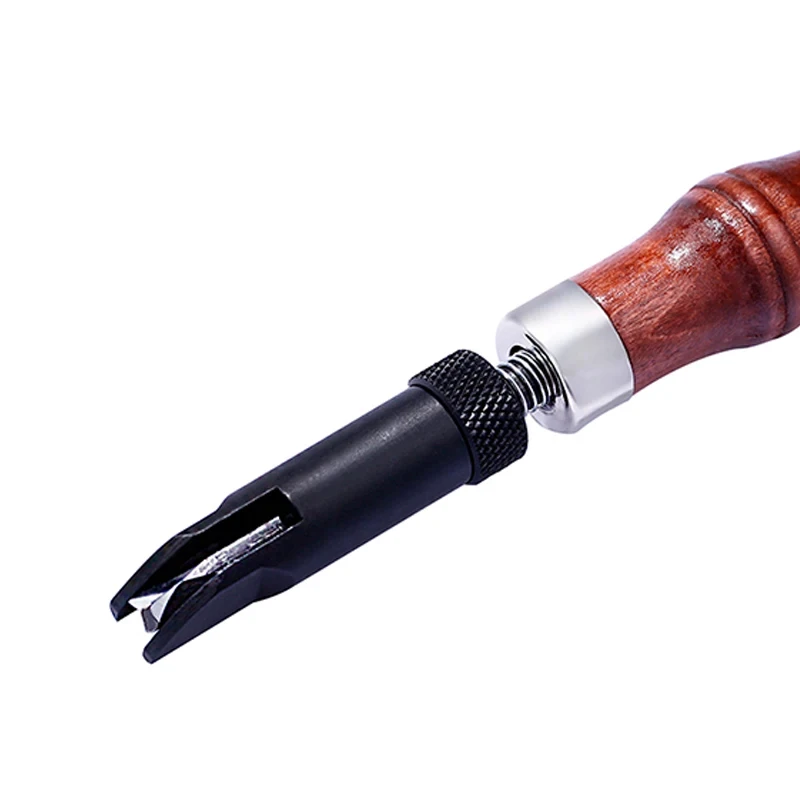 Fenrry Wood Handle Durable V Type Push Grooving Device Adjustable Handle Groover Craft Gouge Tools Sewing Leather Craft Tools leather tool carving tool