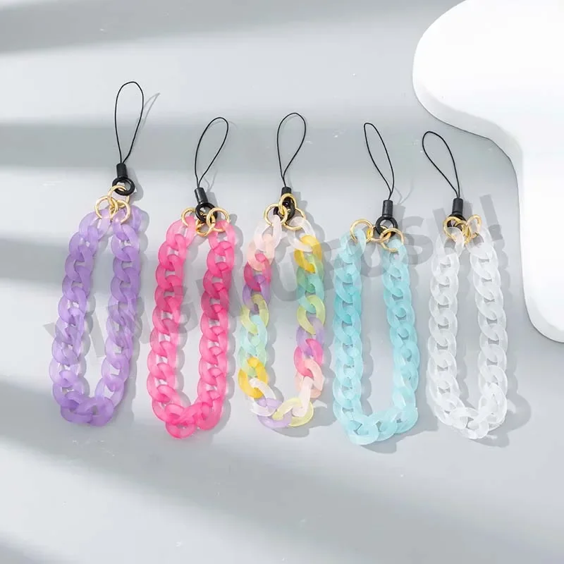 Acrylic Candy Color Resin Mobile Phone Chain Wristband Creative Metal Buckle Non-slip Cellphone Case Rope New Jewelry for Women