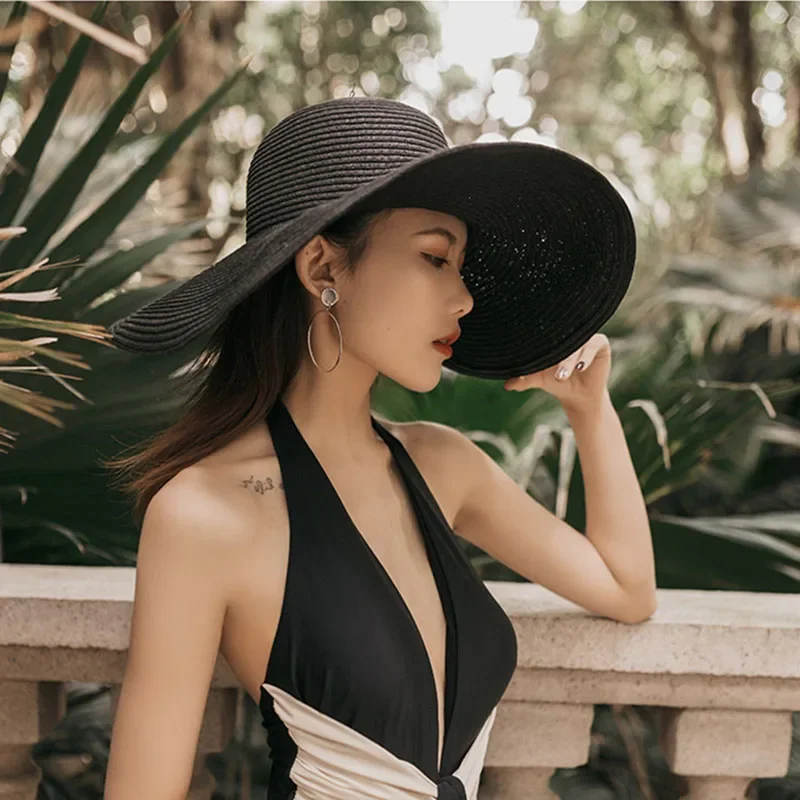 MAXSITI U Sommer Große Traufe Solider Schutz Sonne Frauen Mode Kuppel Urlaub Strand Faltbare Stroh Hut Damen Kappen_voghion.com