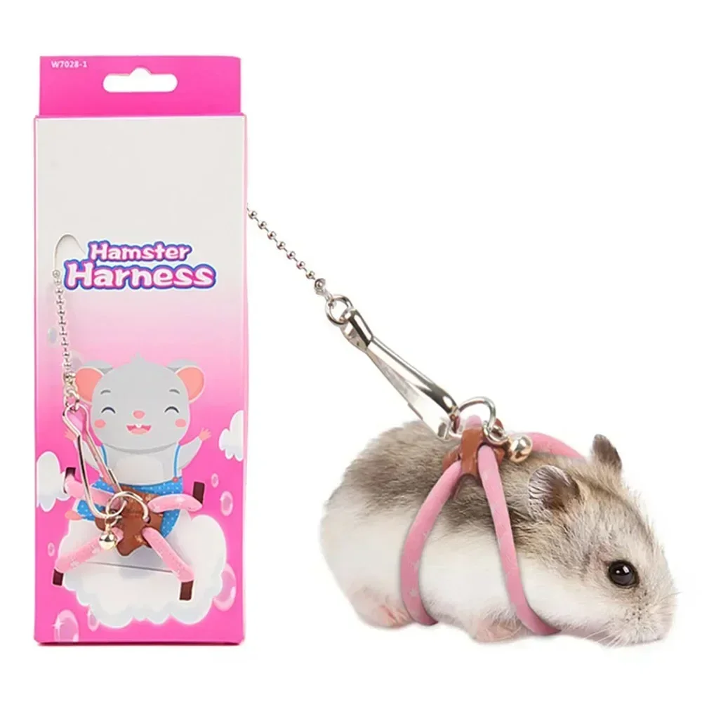 Pet Adjustable Soft Harness Bell Leash Set Mouse Hamster Ferrets Rat Pet Pig Leash Hamster Harness Rope Anti-bite Walking