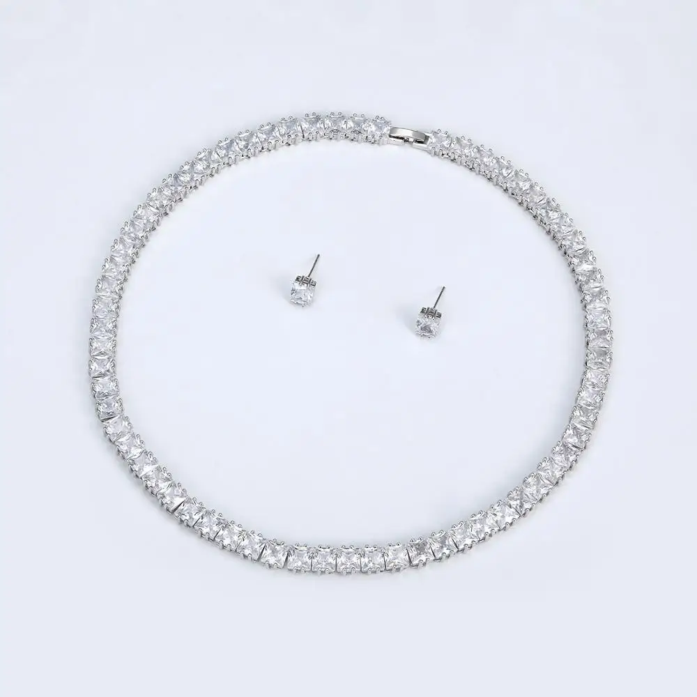 5A CZ Cubic Zirconia Bridal Wedding Necklace Earring Set Jewelry Sets for Women Prom Jewelry Accessories