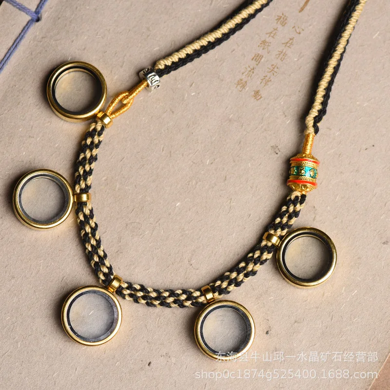 티베트 자키 사원 에스닉 스타일 펜던트 로프 팔찌, Regong 핸드 페인트 틈새, 부처님 Thangka 조각상