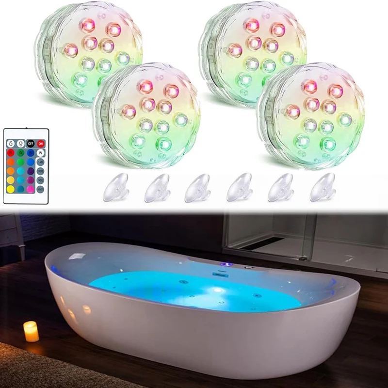 Bath Tub Lights Wireless, Battery Operated Waterproof Glow Light For Bathroom Bathtub Light Shower Spa 4Pcs