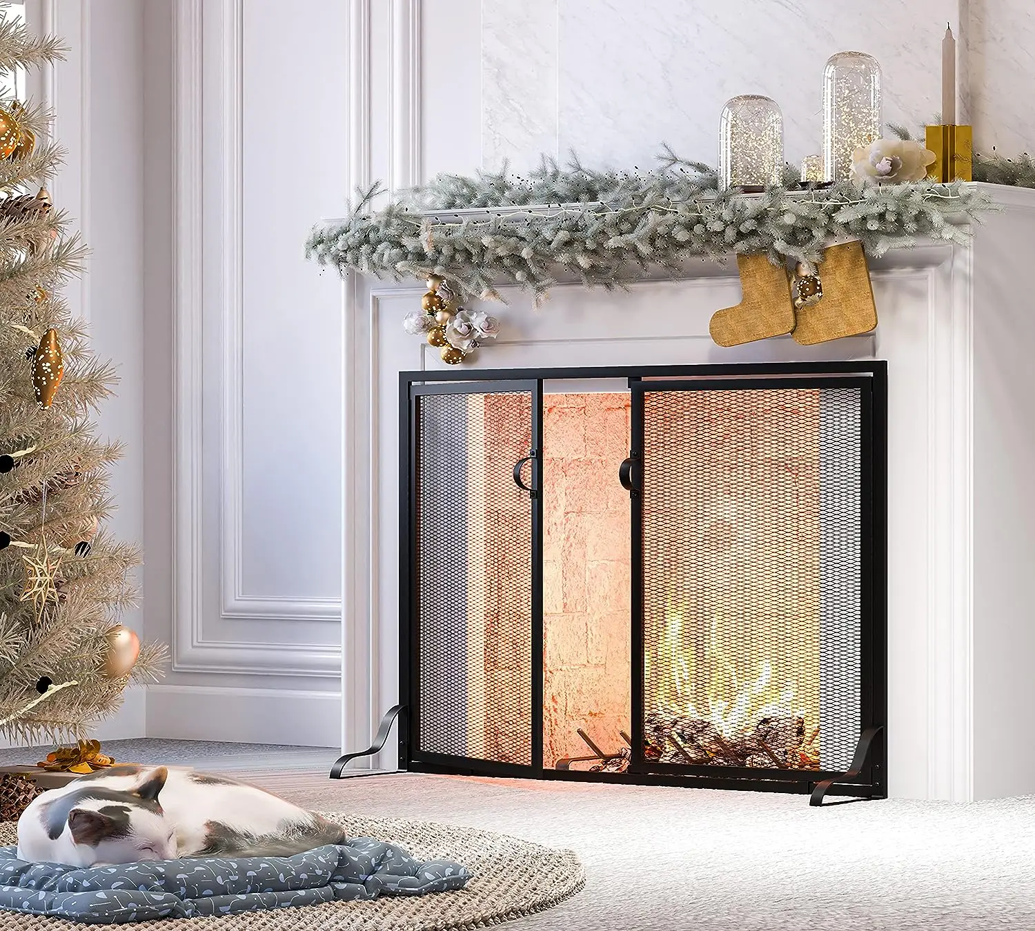 Christmas fireplace screen  Decorative fireplace cover screen