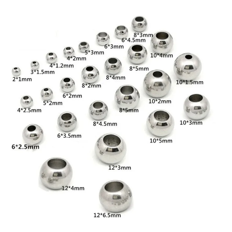 Stainless Steel Solid Drilled Steel Beads Titanium Leather Rope Beads Bracelet DIY Jewelry Accessories round Bea steel beads