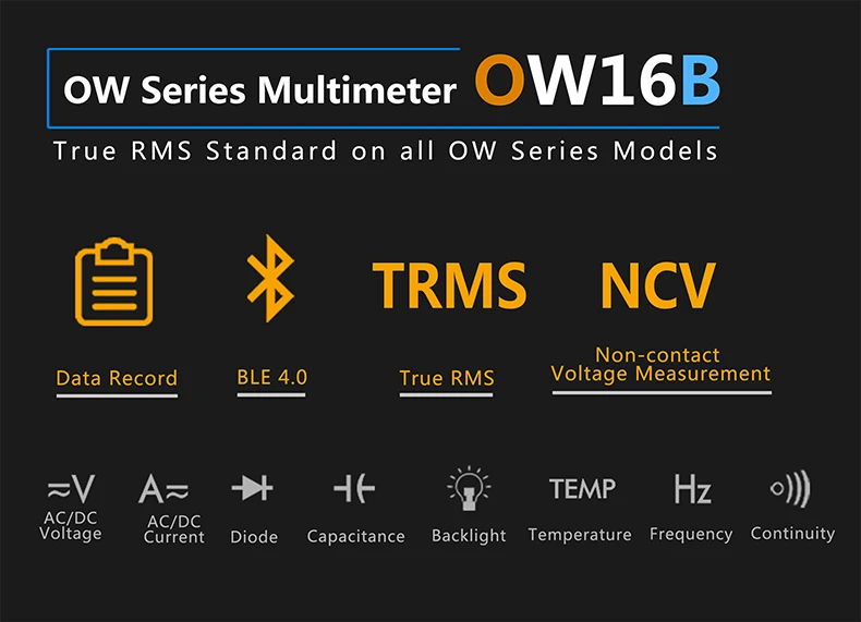 OW16B Multifunctional Digital Multimeter with Bluetooth and NCV True RMS test Ba