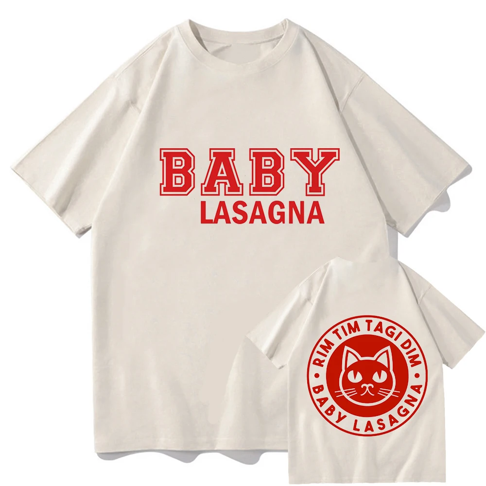 

Singer Baby Lasagna Print T-shirts Cotton Men/Women Casual Tee-shirt Meow Cat Please Meow Back Graphic Tshirts Camisas Summer