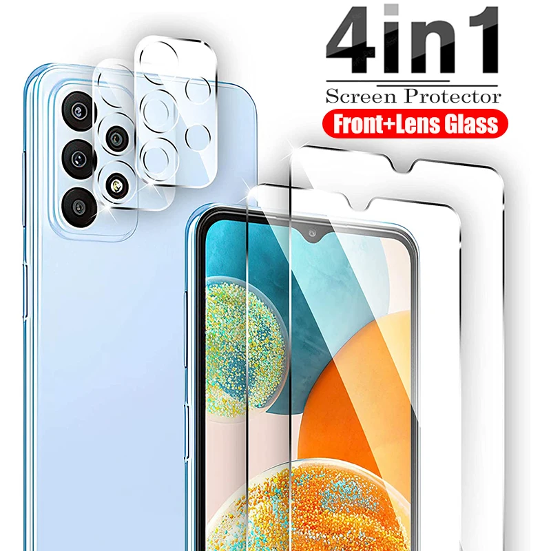4 In 1 Per Samsung A23 Vetro Temperato Per Samsung A23 Glass 9H Full Cover Screen Protector Per Samsung Galaxy A 23 Lens Glass
