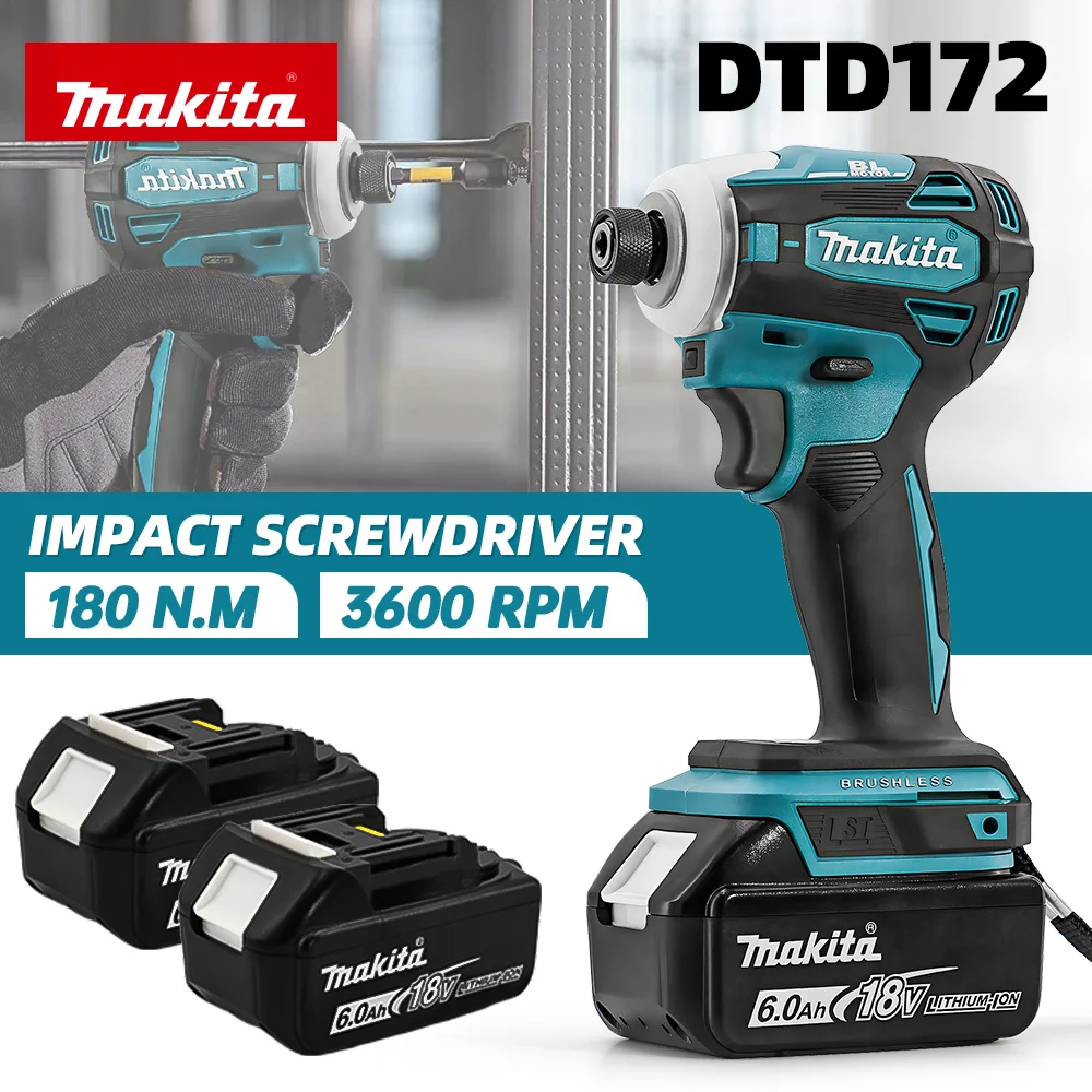 마키타 DTD172 18V 브러시리스 임팩트 드라이브 드릴 전동 드라이버 180N.m 1/4인치 무선 충전식 전동 공구(배터리 없음)