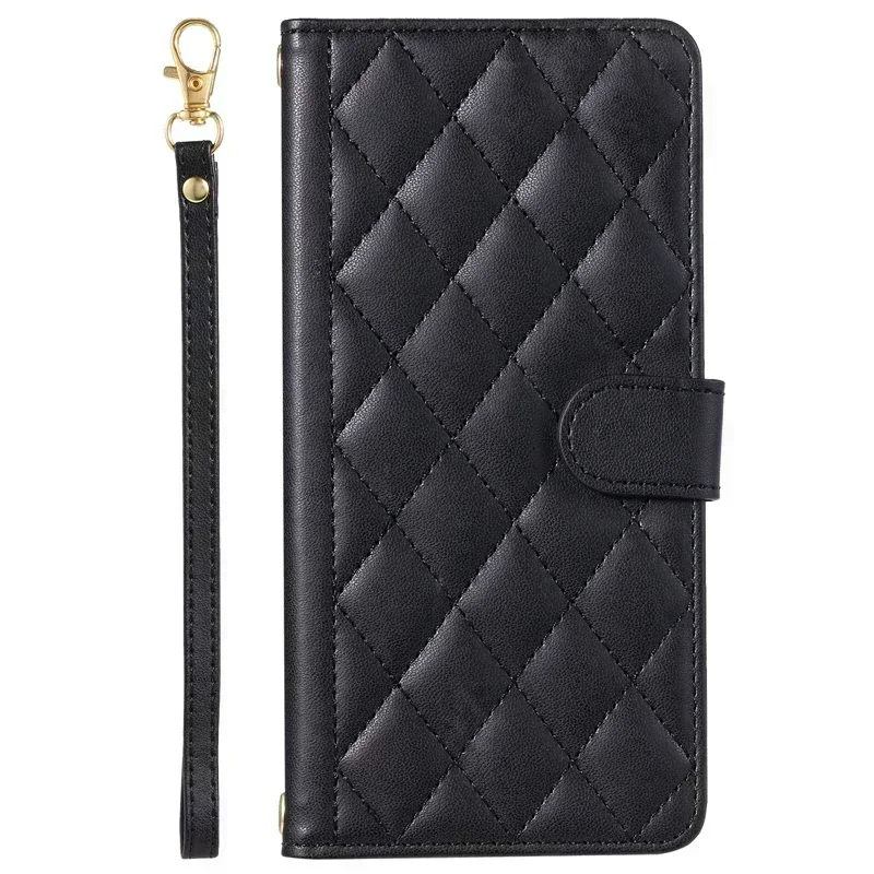 Diamond Lattice Leather Wallet Case - Elegant Protective Cover
