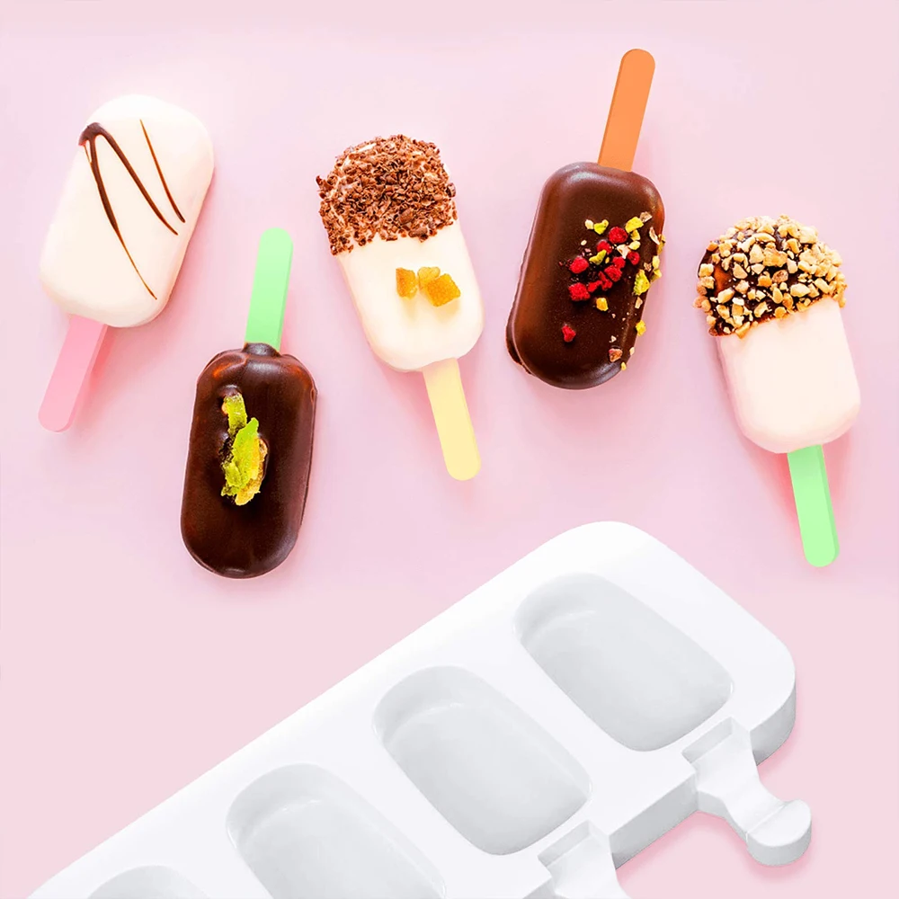 Cheer.US Popsicle Molds, Ice Pop Molds Silicone 3 Cavities Ice Cream Mold  Cake Pop Mold with 3 Wooden Sticks for DIY Popsicle 