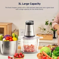 BioloMix Mini hachoir électrique, 300W, avec 2 bols et 4 lames à deux niveaux pour le traitement des aliments pour bébés, des viandes et des oignons. 4