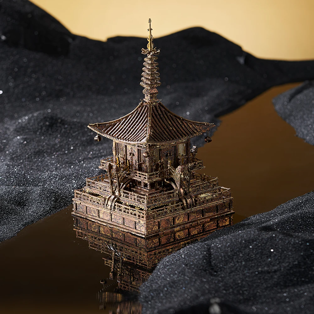 Piececool 3D Metal Model Kits Gilt Bronze Pagoda Building 3d Puzzle DIY Toys Creative Gifts Assembly Jigsaw for Home Decoration 4