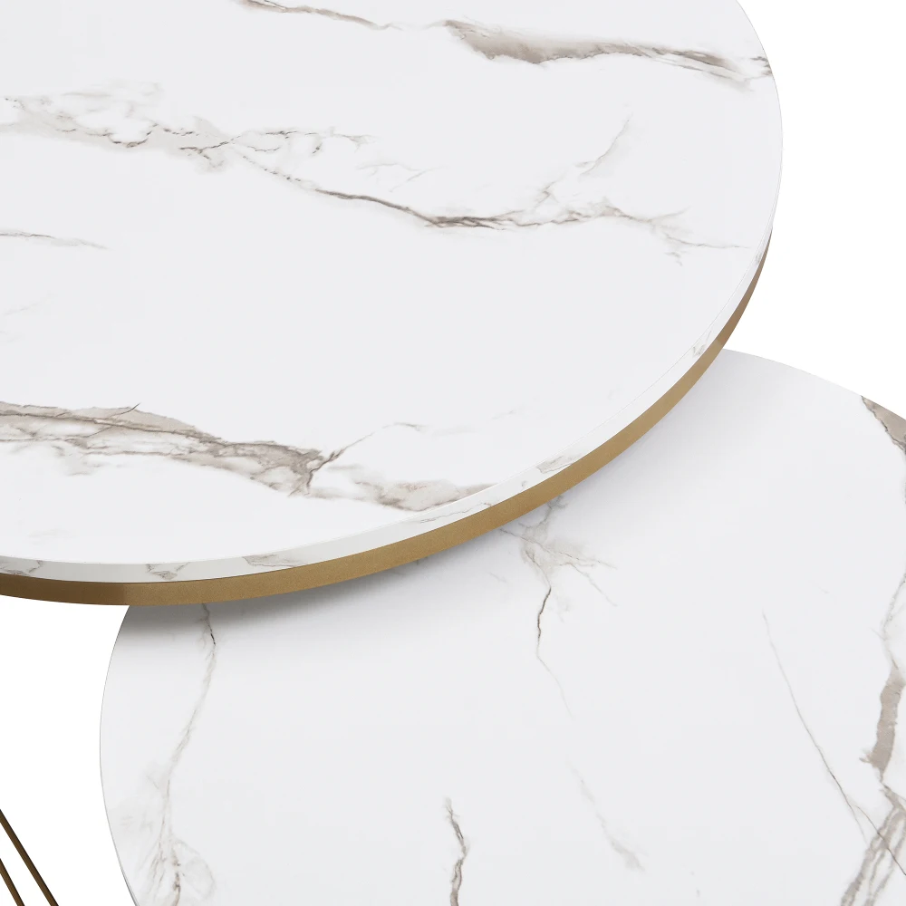 2-teiliges faltbares Couchtisch-Set – Platte aus Marmoroptik mit goldenen Akzenten, Beistelltische mit Schubladen, elegante kompakte Aufbewahrungsmöbel – Detail 12