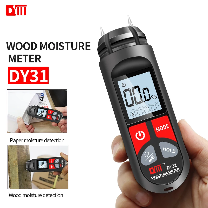 Wood Moisture Meter Digital Wood Moisture Meter DY31 Wood Humidity Tester Water Content Hygrometer Timber Damp Moisture Detector Large LCD Display