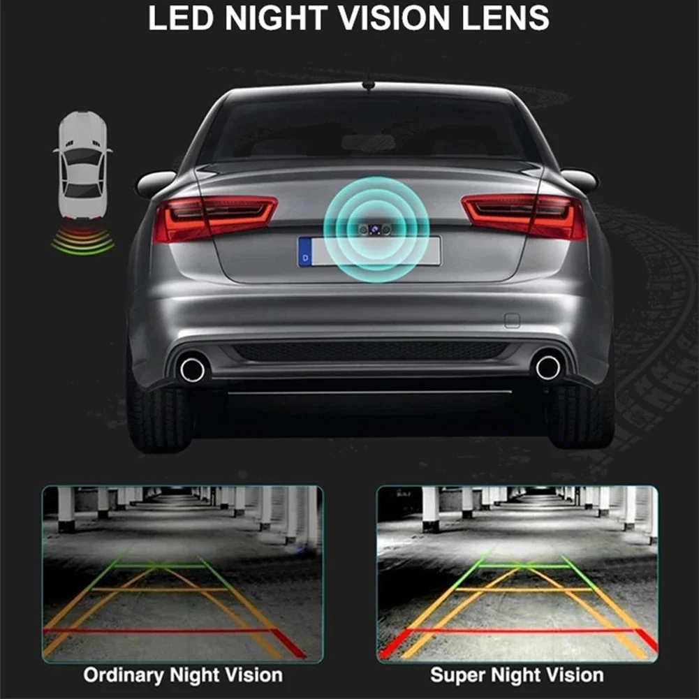HD Car Rear View Camera 3 in 1 Parking Radar Detector Sensor Waterproof Night Vision LED Light,Optional 4.3-inch large screen