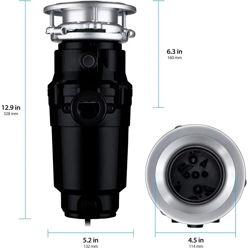 Waste Maid 10-US-WM-058-3B Garbage Disposal Anti-Jam Stainless Steel Food Waste Grinding System, 1/2 HP Economy, Black