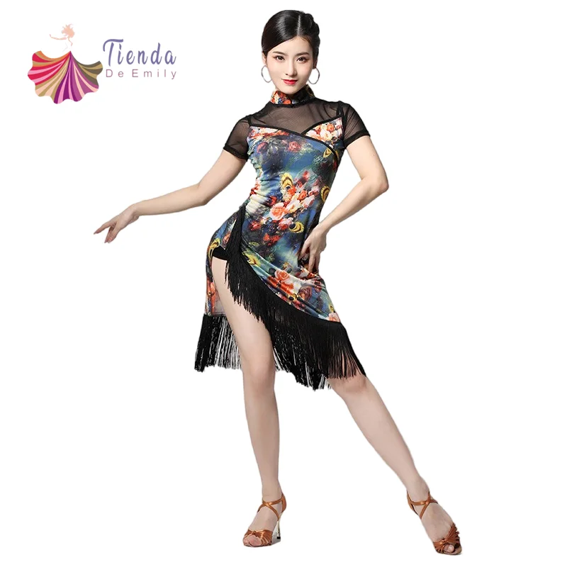 

Latin Dance Cheongsam Dress Women Sexy Slim Tassel International Professional Competition Performance Clothes Cha Cha Dancewear
