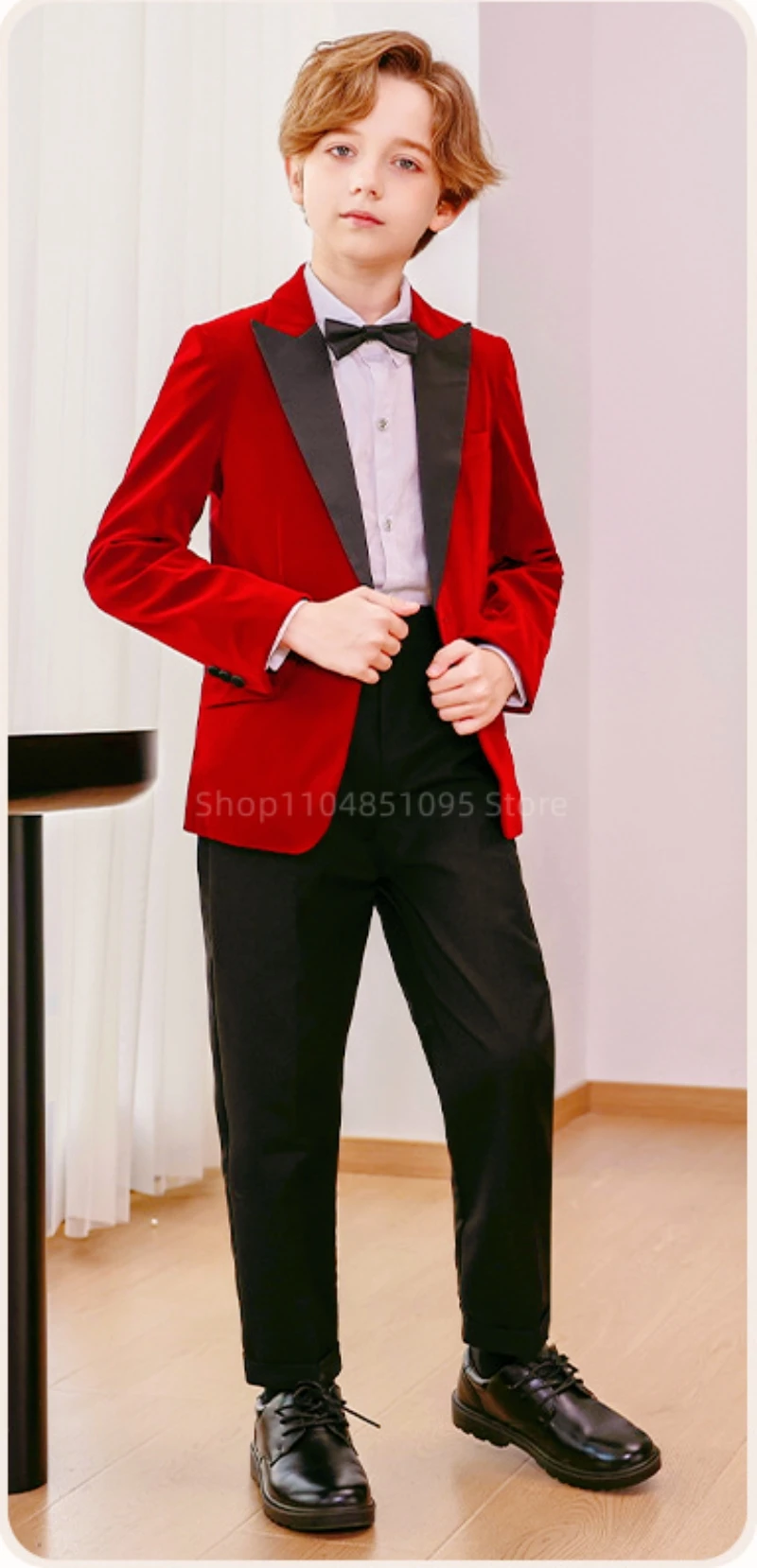 Purple/Red Velvet Boy's Suit Set Children Prom Formal Blazer Black Pants 2 Pieces Wedding Flower Kid Slim Fit Tuxedo Outfits