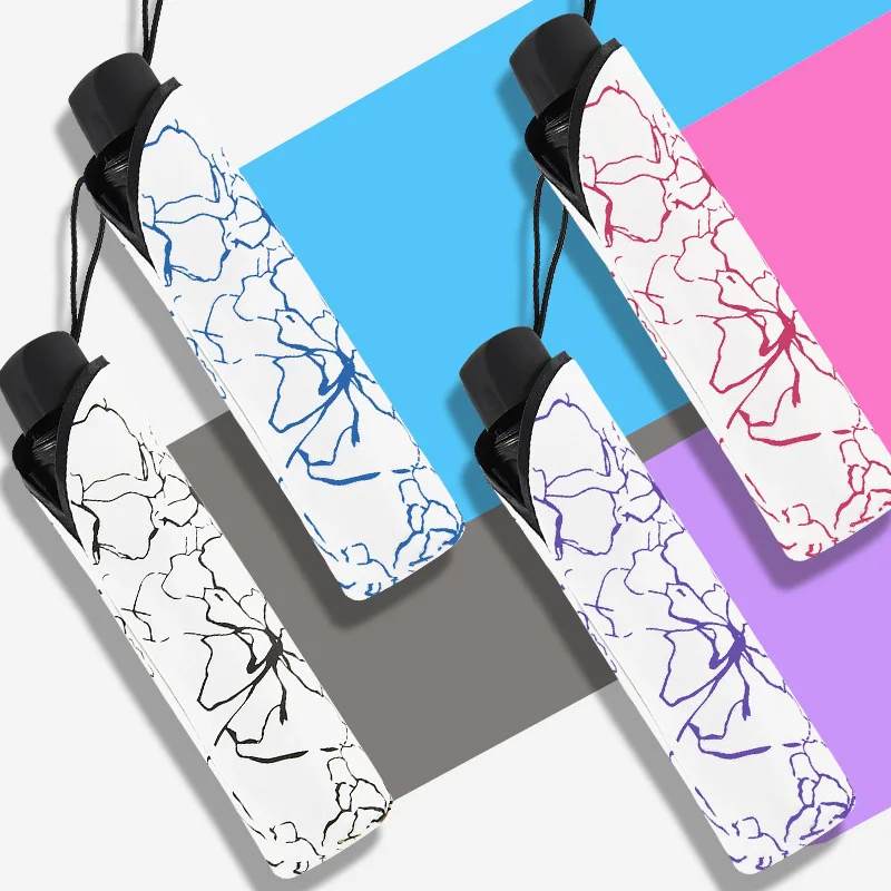 Rain Sunshine Dual-purpose Umbrella Anti UV Black Coating Hibiscus Flower Folding Umbrella New Fashion WaveEdge SunshadeUmbrella