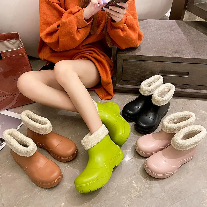 

Fashion Boots for Women Eva Waterproof Plush Snow Boots Thick Soft Soled Anti-Skid Outer Rain Shoes Women's Plush Warm Boots