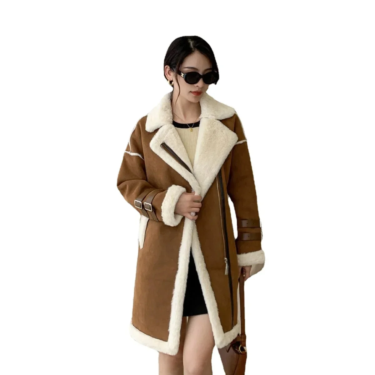 

Long Lapel Fur Lined Coat Winter Women Faux Jacket 2023 New in Outerwear Female Plush Thick Warm Fluffy Fashion
