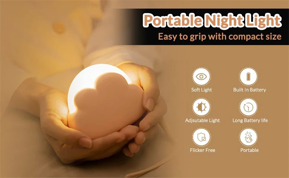ZK30 Cloud Night Light Kids Soft Silicone USB Rechargeable LED Baby Nightlight Portable Bedroom Bedside Children Night Lamp