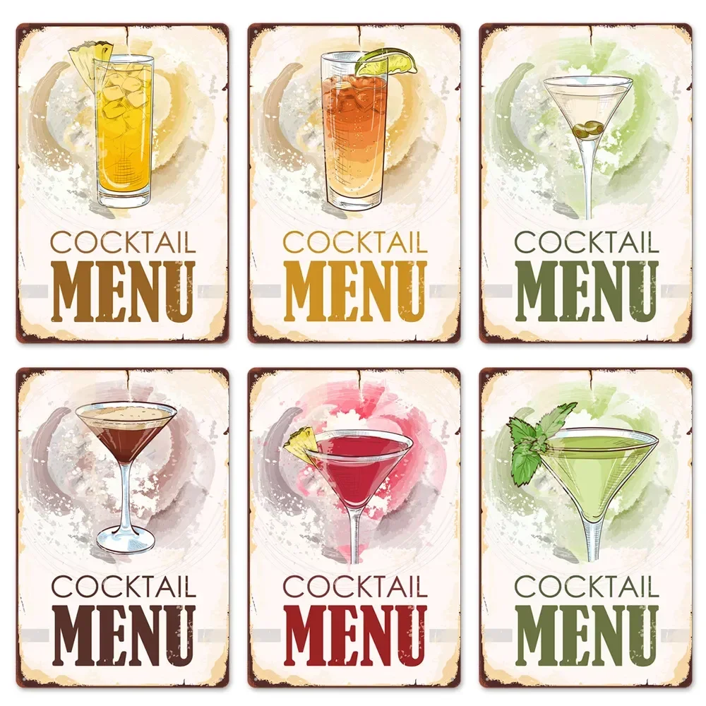 

Cocktail retro leather metal tin sign bar background wall decoration industrial style frameless painting Living Room Home decor