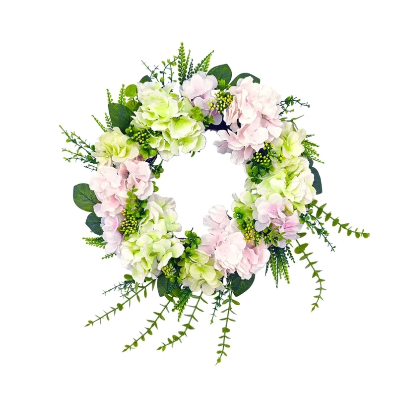 

19.69inch Artificial Spring Wreath Flower Hydrangeas Florals Wreath for Front Door