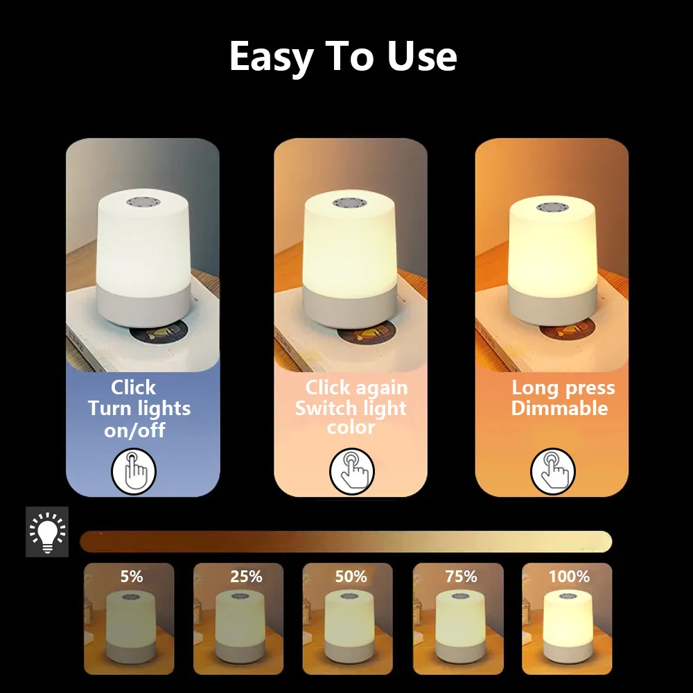 Contemporary Style LED RGB Night Light Soft Glow Multicolor Cylinder Design Touch Control Rechargeable Bedside Lamp for Home