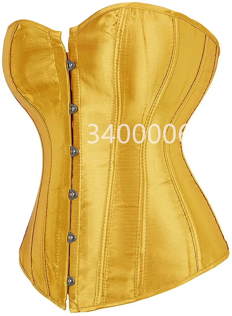 CaudatusYellowCorsetTopBustierForWomenOverbustSatinSexyLace