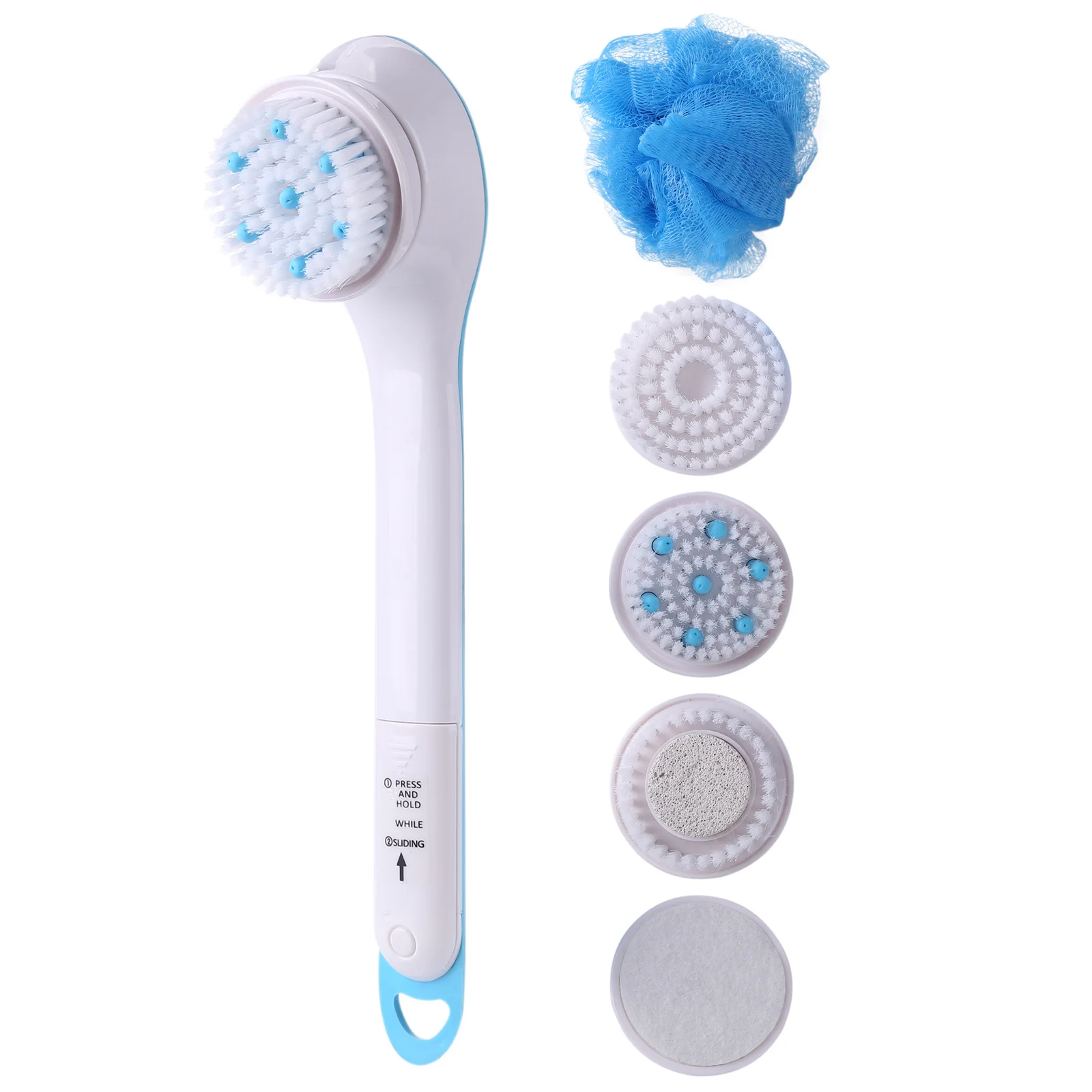 Massager Bath Brush Waterproof Rotating Scrubber Shower Brush Long Handle 5 Heads Skin Care Set cleaning brush