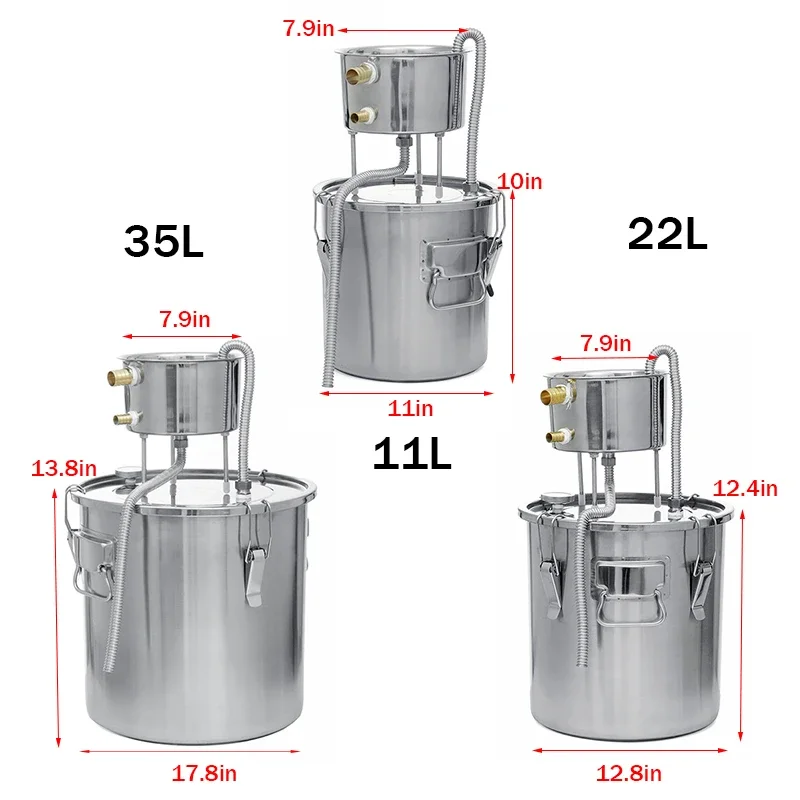 6L 22L 35L Home Brew Moonshine Distiller Copper Alcohol Distillery Stainless Boiler for Water Essential Oil Brew Kit